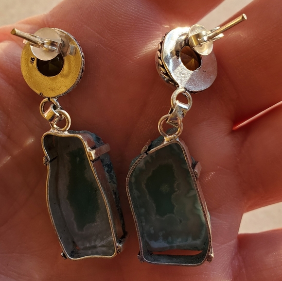 New Peridot and Agate Druzy 925 Silver Stud Earrings. - Picture 10 of 11